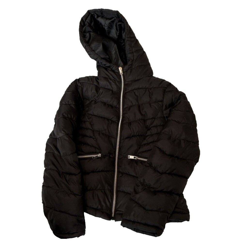 Maralyn & Me Girls Black Hooded Puffer Jacket Polyester Full Zip Lined Size M